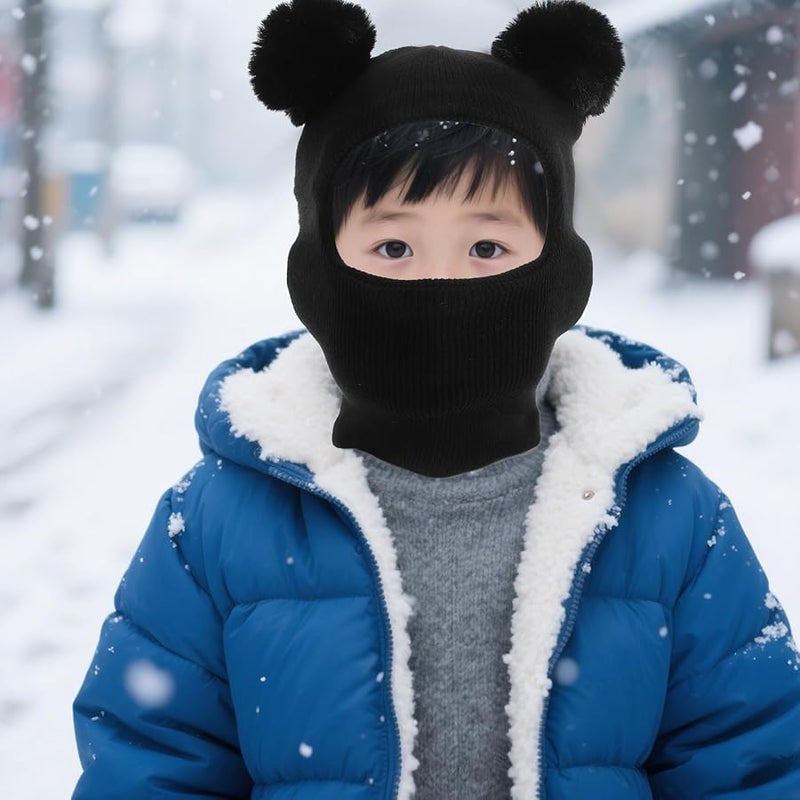 قبعة بيبي سوداء دافئة للشتاء مع كرات بوم بوم للرضع والمواليد الجدد والأطفال الصغار - Image 5