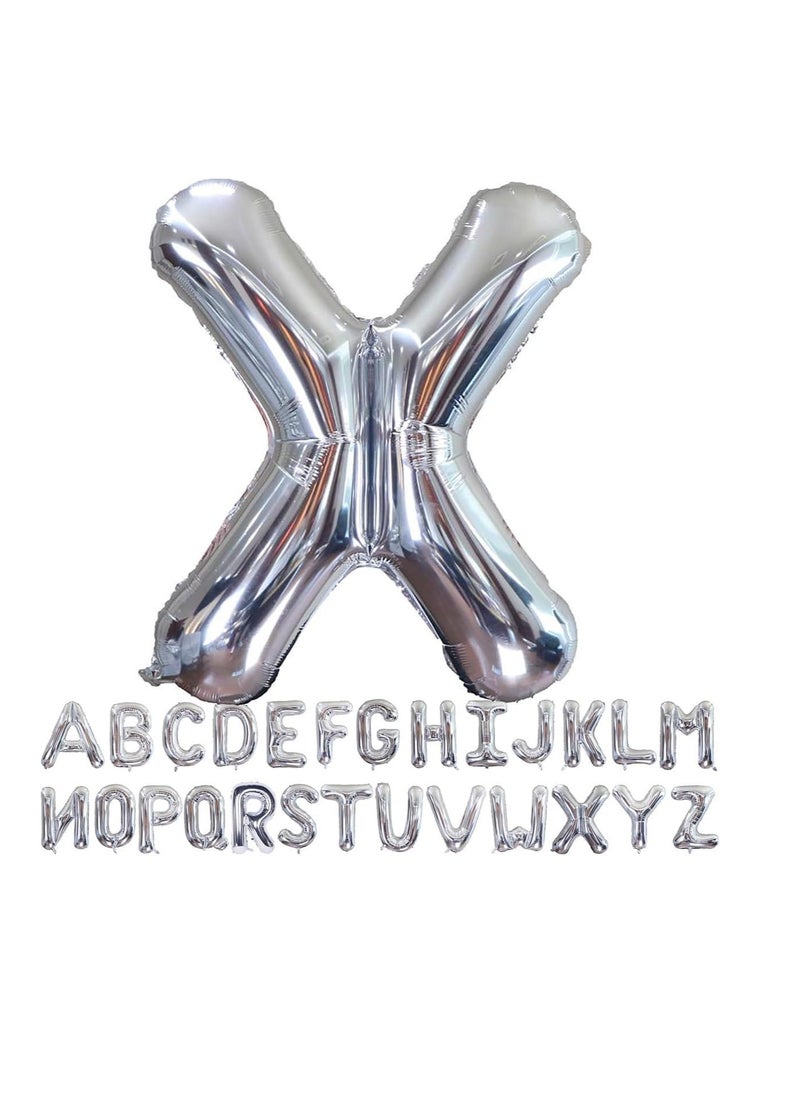 بارتي ويذ إيما الحروف الفضية من الألف إلى الياء بالونات 32 بوصة كبيرة الأبجدية البالونات الفضة رقائق الهيليوم رسالة بالون راية لحفل عيد ميلاد الذكرى السنوية زفاف الزفاف (فضي-X) - Image 1