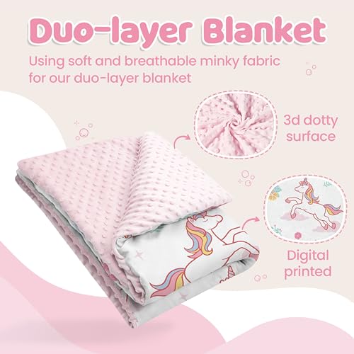 SANDJEST Unicorn Kid Blankets for Girls 30 x 40 - Throw Minky Blanket with Double Layer Dotted Backing - Gifts for Birthday - Image 2