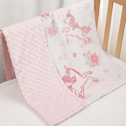 SANDJEST Unicorn Kid Blankets for Girls 30 x 40 - Throw Minky Blanket with Double Layer Dotted Backing - Gifts for Birthday - Image 5