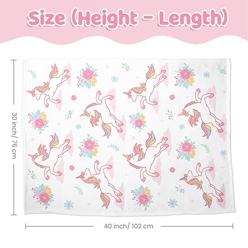 SANDJEST Unicorn Kid Blankets for Girls 30 x 40 - Throw Minky Blanket with Double Layer Dotted Backing - Gifts for Birthday - Image 3