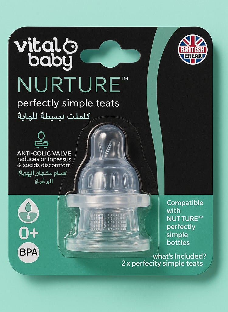 Vital Baby NURTURE Silicone Feed Assist Teats Slow Flow – 2pk - Image 1