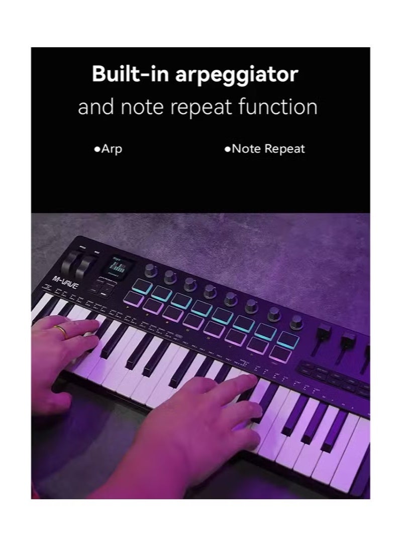 M-vave SMK-37 PRO 37-Key Portable MIDI Keyboard 16 RGB Pads 4 Faders 8 Encoders Built-in Legendary DX-7 FM Synth Engine - Image 4