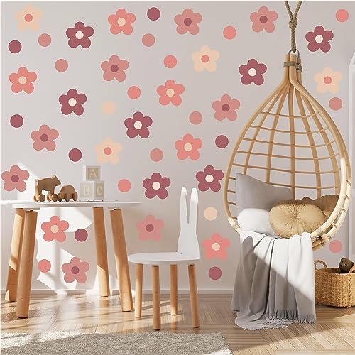 CELAENO Boho Daisy Wall Decals Retro Flower Wall Stickers Peel and Stick Floral Stickers for Kids Girls Bedroom Kids Nursery Playroom Living Room Aesthetic Wall Decor - Image 4