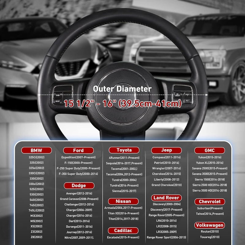 SEG Direct Car Steering Wheel Cover for F-150 Tundra Range Rover 39.5-41cm Black Microfiber Leather - Image 4