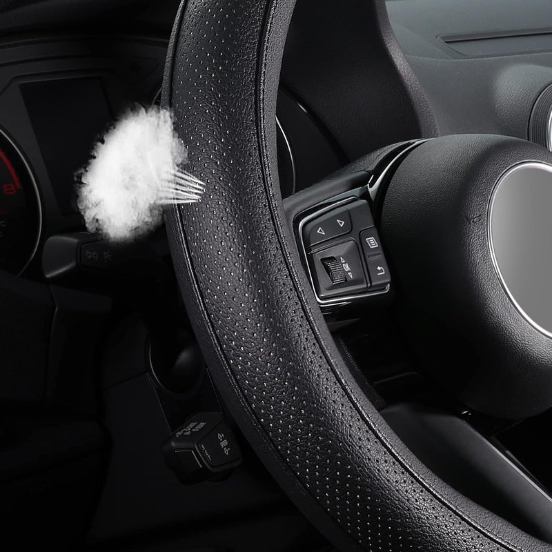 SEG Direct Car Steering Wheel Cover for F-150 Tundra Range Rover 39.5-41cm Black Microfiber Leather - Image 3