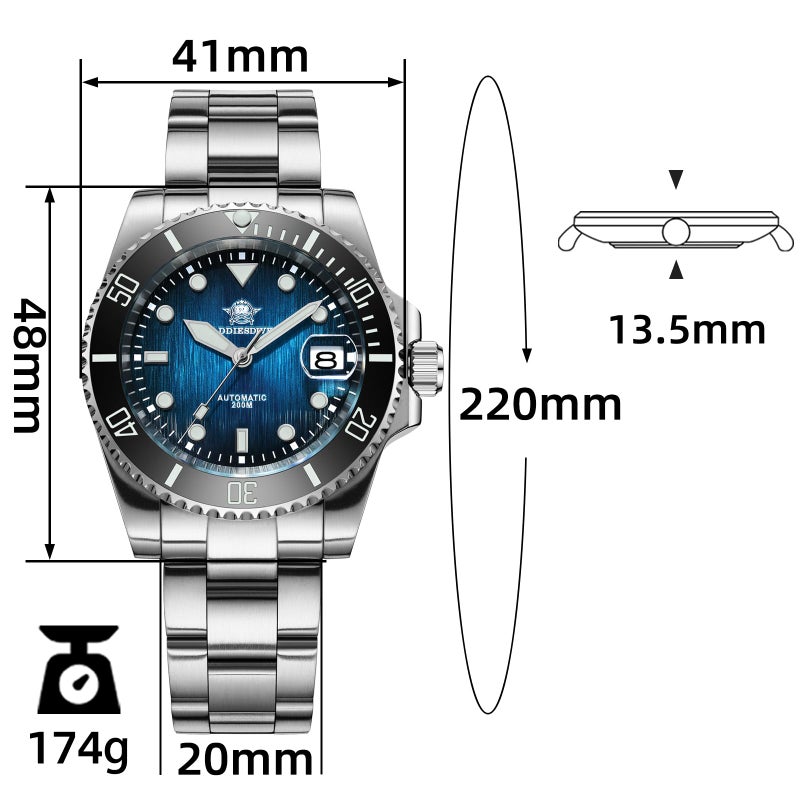 ADDIESDIVE Automatic Watches for Men Diving Watch Mechanical 8215 Movement Stainless Steel 200 M Waterproof BGW9 Luminous Blue Dial - Image 2