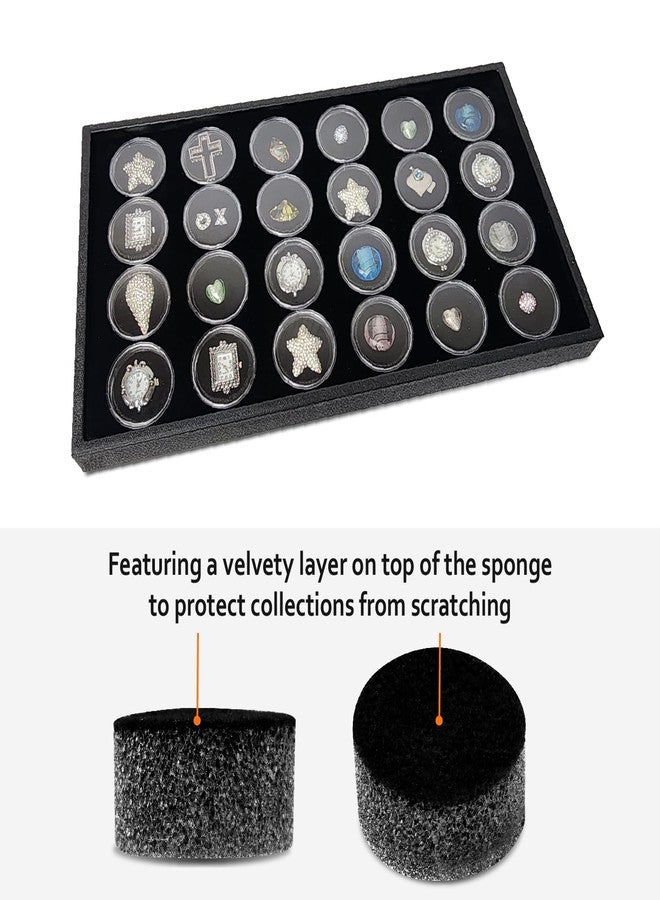 Ikee Design 24 Gem Showcase Stackable Jewelry Display Tray for Collectibles, Rock Storage Box Gemstones Bead Storage Jars, Black Foam, Black Tray, 14 7/8W x 8 3/8D x 1H in - Image 3