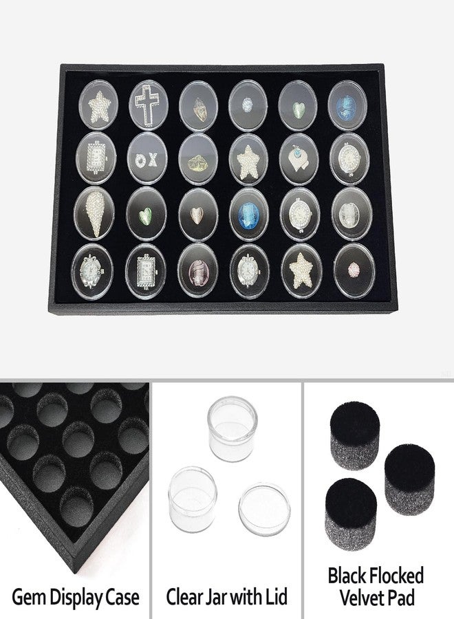 Ikee Design 24 Gem Showcase Stackable Jewelry Display Tray for Collectibles, Rock Storage Box Gemstones Bead Storage Jars, Black Foam, Black Tray, 14 7/8W x 8 3/8D x 1H in - Image 4