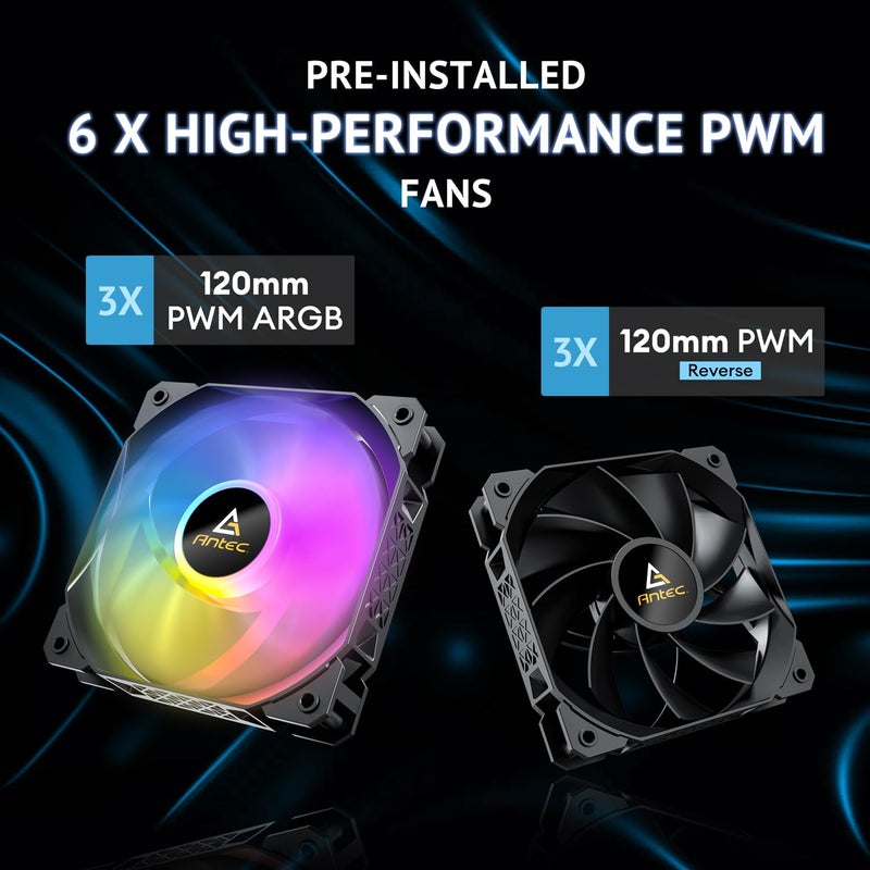 Antec Flux M, 3 x 120 PWM ARGB,3 x 120 PWM Reverse Fans Included, Vertical Airflow Design, 360mm Top Radiator Support, Type-C 3.2 Gen 2, Full-Size Dust Filters, Compact Micro-ATX Gaming Case - Image 5