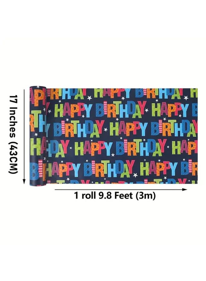 Happy Birthday Wrapping Paper Roll Multicolor 17 Inch X 9 8 Feet For Party - Image 3