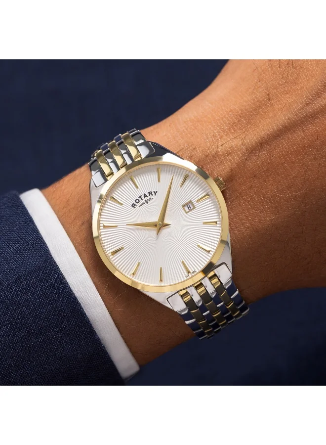 Rotary  Rotary Men's Ultra Slim Silver & Gold Plated Stainless Steel Bracelet Watch - GB08011/02 for Men | Best Price UAE