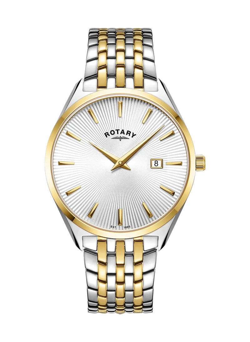 Rotary Men's Ultra Slim Analogue Watch, 38 mm, Silver Dial, Two-Tone Steel Bracelet