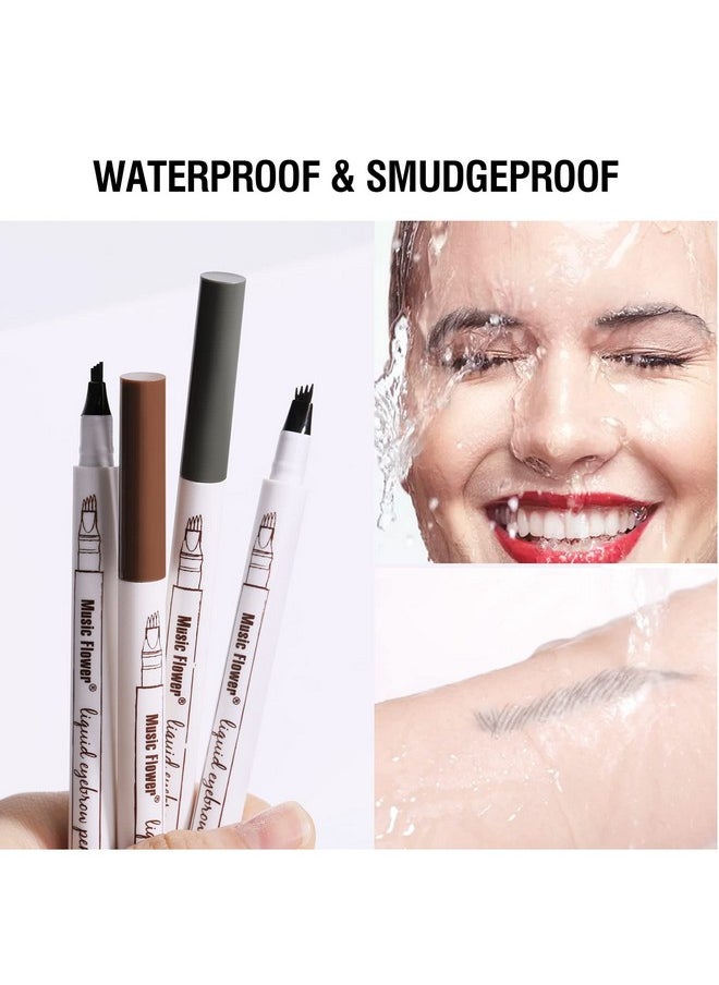 Music Flower Eyebrow Pen Liquid Eyebrow Pen Waterproof Brow Pencil With Micro Fork Tip Smudgeproof Long Lasting Fine Sketch Microblading Pen Dark Grey  - Image 4