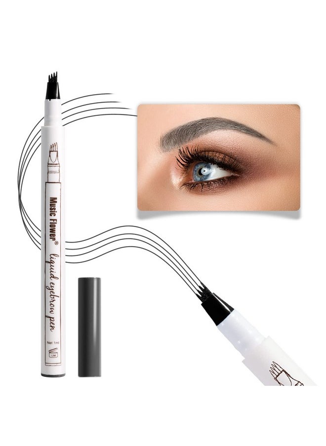 Music Flower Eyebrow Pen Liquid Eyebrow Pen Waterproof Brow Pencil With Micro Fork Tip Smudgeproof Long Lasting Fine Sketch Microblading Pen Dark Grey  - Image 2
