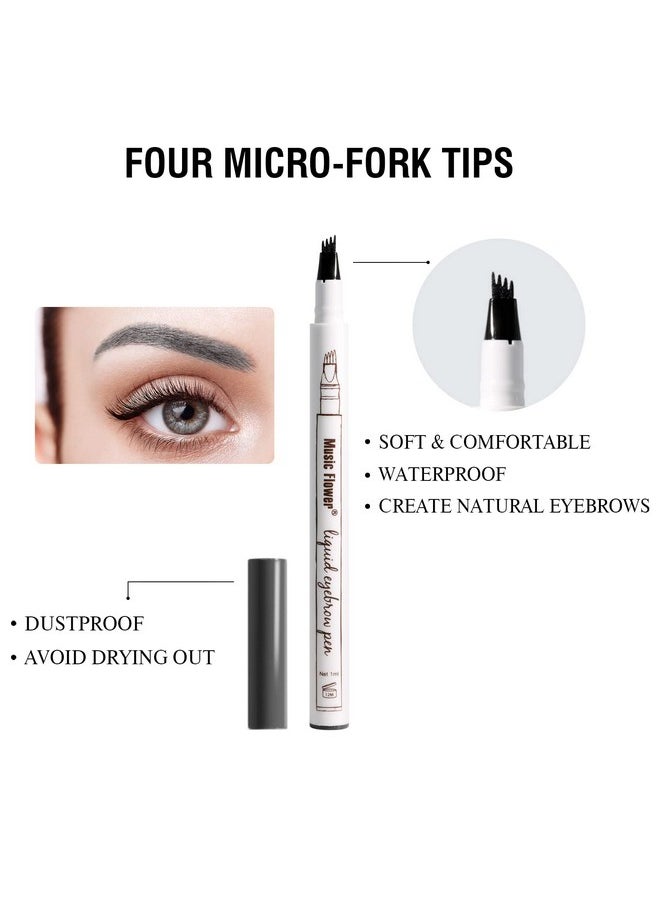 Music Flower Eyebrow Pen Liquid Eyebrow Pen Waterproof Brow Pencil With Micro Fork Tip Smudgeproof Long Lasting Fine Sketch Microblading Pen Dark Grey  - Image 3