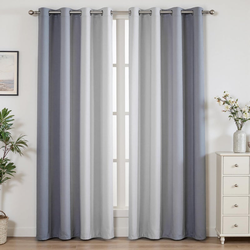 weesire Ombre Blackout Curtains for Bedroom Living Room 2 Panels 100% Blackout Light Blue Grey Gradient Curtains, 52x84 Inches - Image 1
