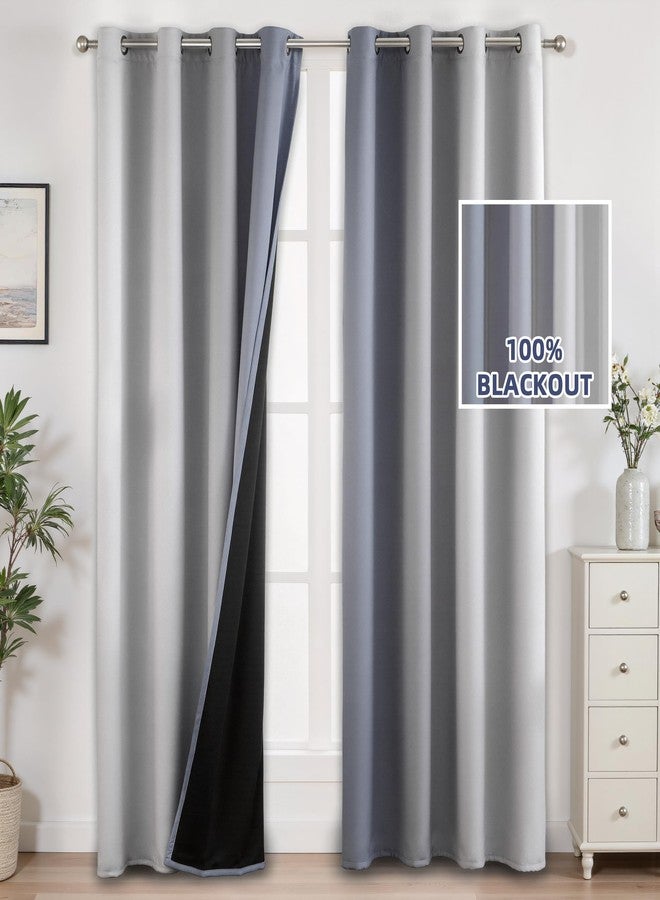 weesire Ombre Blackout Curtains for Bedroom Living Room 2 Panels 100% Blackout Light Blue Grey Gradient Curtains, 52x84 Inches - Image 2