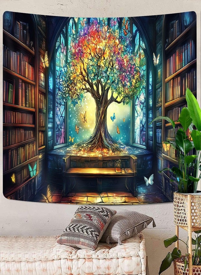 GOAOK Mysterious Library Tapestry, Fantasy Enchanted Tree Magic Bookshelf Aesthetic Tapestry for Classroom, Witchy Fairy Tree Vintage Bookshelf Book Art Tapestry Wall Hanging College Room Bedroom, 60X40 - Image 5