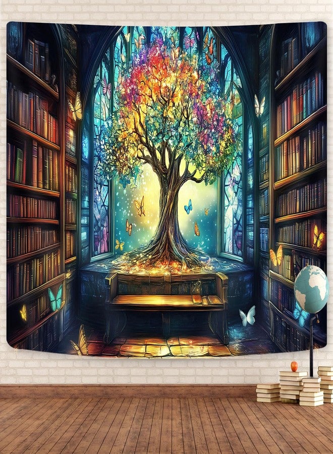 GOAOK Mysterious Library Tapestry, Fantasy Enchanted Tree Magic Bookshelf Aesthetic Tapestry for Classroom, Witchy Fairy Tree Vintage Bookshelf Book Art Tapestry Wall Hanging College Room Bedroom, 60X40 - Image 2