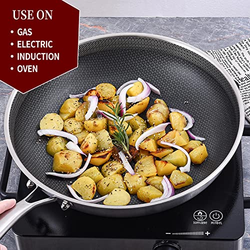 LOLYKITCH 8-10-12 Inch Hybrid Tri-Ply Stainless Steel Non-Stick Frying Pan Set of 3,Skillets,Induction Cooking Pans,Pots and Pans Set,Dishwasher and Oven Safe,Detachable Handle. - Image 4