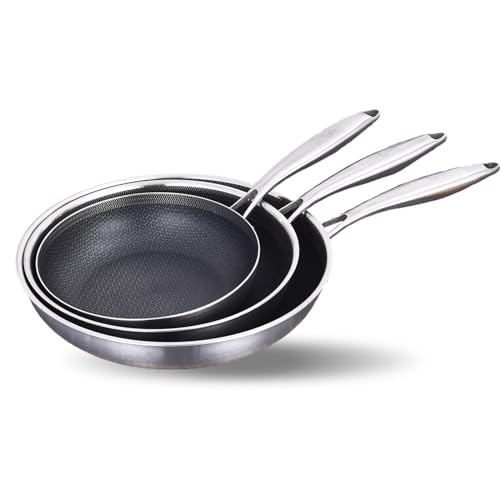 LOLYKITCH 8-10-12 Inch Hybrid Tri-Ply Stainless Steel Non-Stick Frying Pan Set of 3,Skillets,Induction Cooking Pans,Pots and Pans Set,Dishwasher and Oven Safe,Detachable Handle. - Image 1