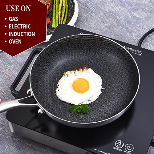 LOLYKITCH 8-10-12 Inch Hybrid Tri-Ply Stainless Steel Non-Stick Frying Pan Set of 3,Skillets,Induction Cooking Pans,Pots and Pans Set,Dishwasher and Oven Safe,Detachable Handle. - Image 3