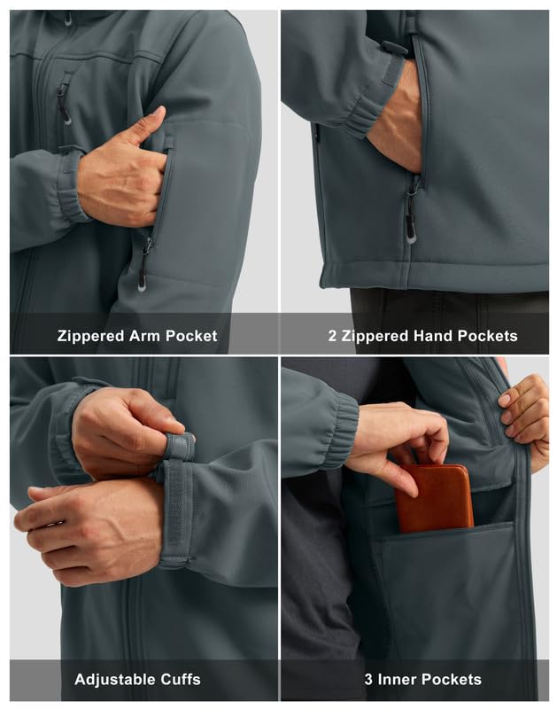 Pudolla Men's Softshell Jacket Fleece Lined Water Resistant Hooded Winter Coats for Men Outdoor Work Hiking with Pockets(Deep Grey X-Large) - Image 5