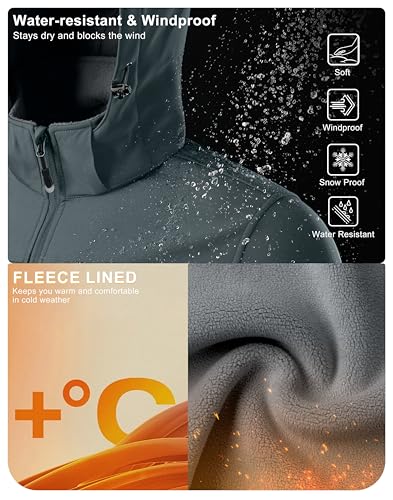 Pudolla Men's Softshell Jacket Fleece Lined Water Resistant Hooded Winter Coats for Men Outdoor Work Hiking with Pockets(Deep Grey X-Large) - Image 3