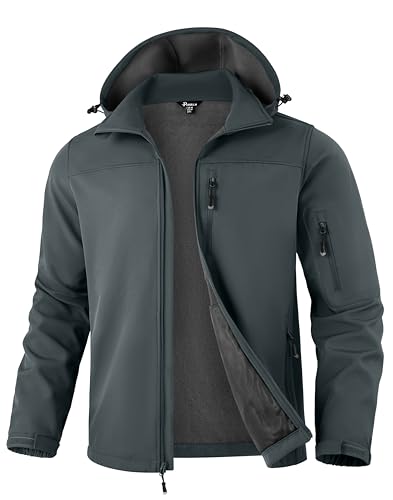 Pudolla Men's Softshell Jacket Fleece Lined Water Resistant Hooded Winter Coats for Men Outdoor Work Hiking with Pockets(Deep Grey X-Large) - Image 1