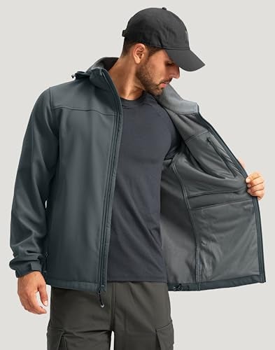 Pudolla Men's Softshell Jacket Fleece Lined Water Resistant Hooded Winter Coats for Men Outdoor Work Hiking with Pockets(Deep Grey X-Large) - Image 2