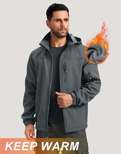 Pudolla Men's Softshell Jacket Fleece Lined Water Resistant Hooded Winter Coats for Men Outdoor Work Hiking with Pockets(Deep Grey X-Large) - Image 4