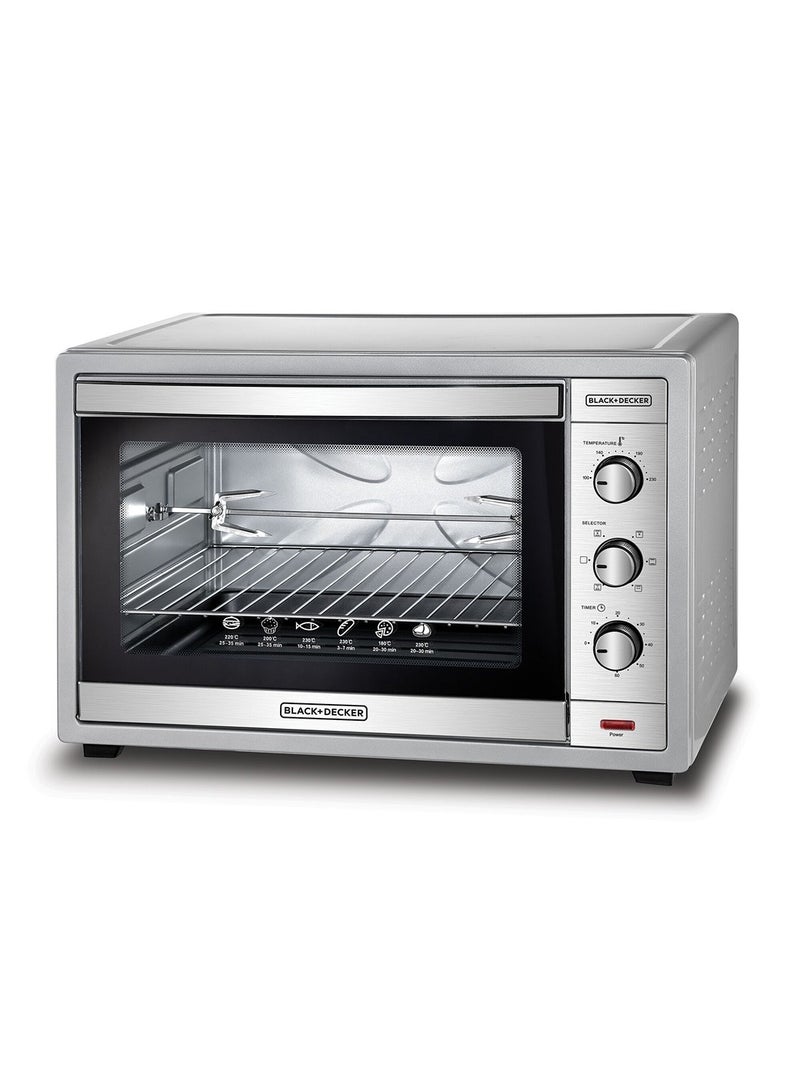 BLACK&DECKER 62L Double Glass Door Toaster Oven with Rotisserie For Grilling Toasting Baking and Broiling 62 L 2000 W TRO62RDG-B5 Silver - Image 1