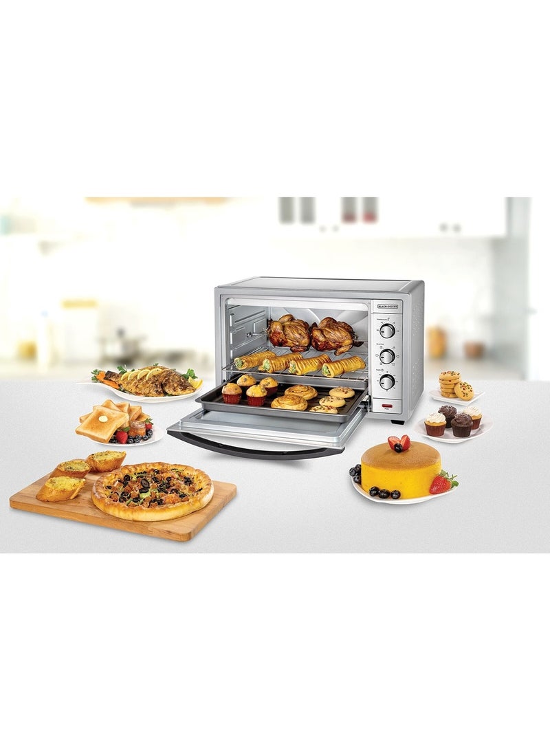 BLACK&DECKER 62L Double Glass Door Toaster Oven with Rotisserie For Grilling Toasting Baking and Broiling 62 L 2000 W TRO62RDG-B5 Silver - Image 2