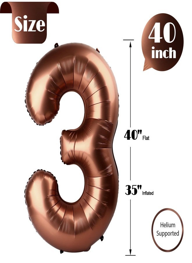IWERP Dark Brown 3 Balloon, Coffee Brown Number Balloons 40 Inch, Chocolate Brown 3rd Birthday Decorations for Kids Girls Boys, Men Women Brown Party Supplies for Party Decorations, Number 3 Balloon - Image 5