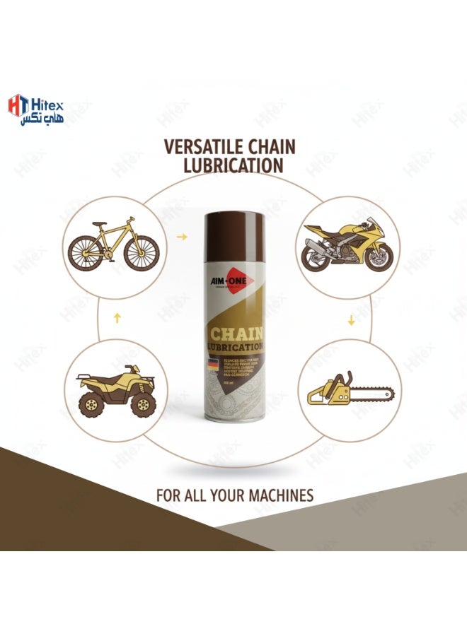 Hitex AIM-ONE Chain Lubrication Spray 450ml – High Penetration Chain Lube for Bikes, Motorcycles, ATVs & Chainsaws | Reduces Friction & Wear, Protects Against Moisture & Corrosion | Long-Lasting, Water-Resistant Formula with Straw (1) - Image 3