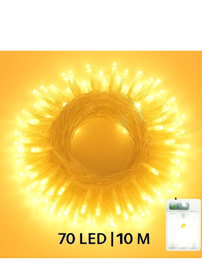 Lavish Warm White AA Battery Powered LED String Lights | 10 Meter | 70 LEDs | 2 Lighting Modes | Waterproof | ON/OFF Battery Box | Perfect for Christmas, Diwali, Eid, Ramadan, Wedding, Party & Home Decoration - Image 1