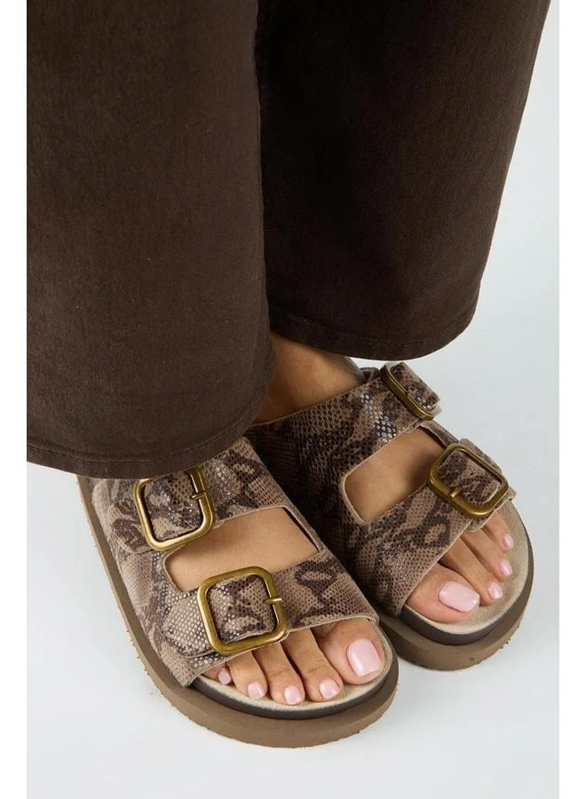 Manijero  Sevalli 2 Women's Genuine Leather Double Buckle Vizon Snake Slippers. for Women | Best Price UAE