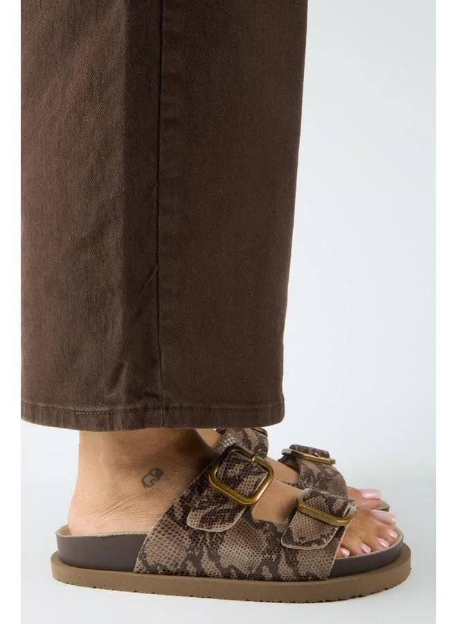 Manijero  Sevalli 2 Women's Genuine Leather Double Buckle Vizon Snake Slippers. for Women | Best Price UAE