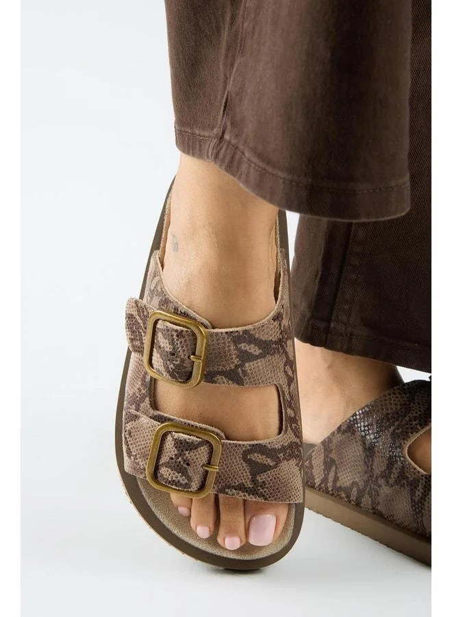 Sevalli 2 Women's Genuine Leather Double Buckle Vizon Snake Slippers.