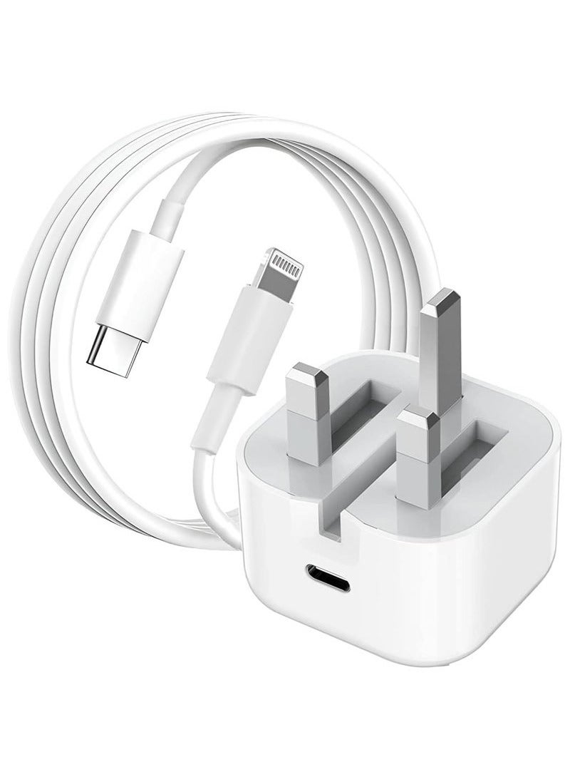 iPhone 20W Fast Charger | USB C Wall Fast Charger with 1m USB C to Lightning Cable Compatible with iPhone 14/14 Pro/14 Pro Max/13/12/SE2020/11/XR/XS Max/X/iPad - Image 1