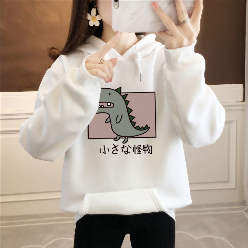 2022 Autumn Winter Hoodie Women Fleece Thickened Korean Oversized White 