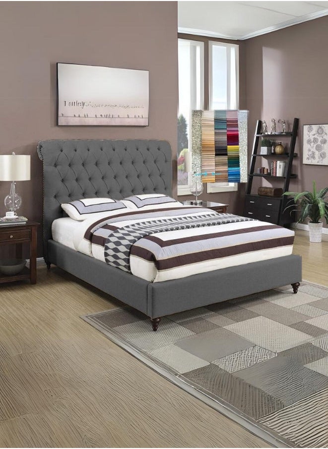 Bed and Mattress Zone Whisper Tufted Upholstered Bed 200x160 Queen Size Grey Color 