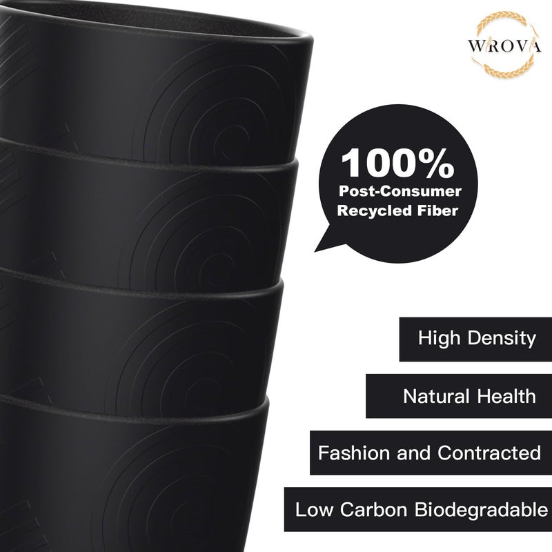 Wrova Wheat Straw Cups 8 PCS Good Alternative to Plastic Reusable Cups 12 oz Unbreakable Drinking Cup Reusable Dishwasher Safe Water Plastic Glasses Pure Black - Image 5