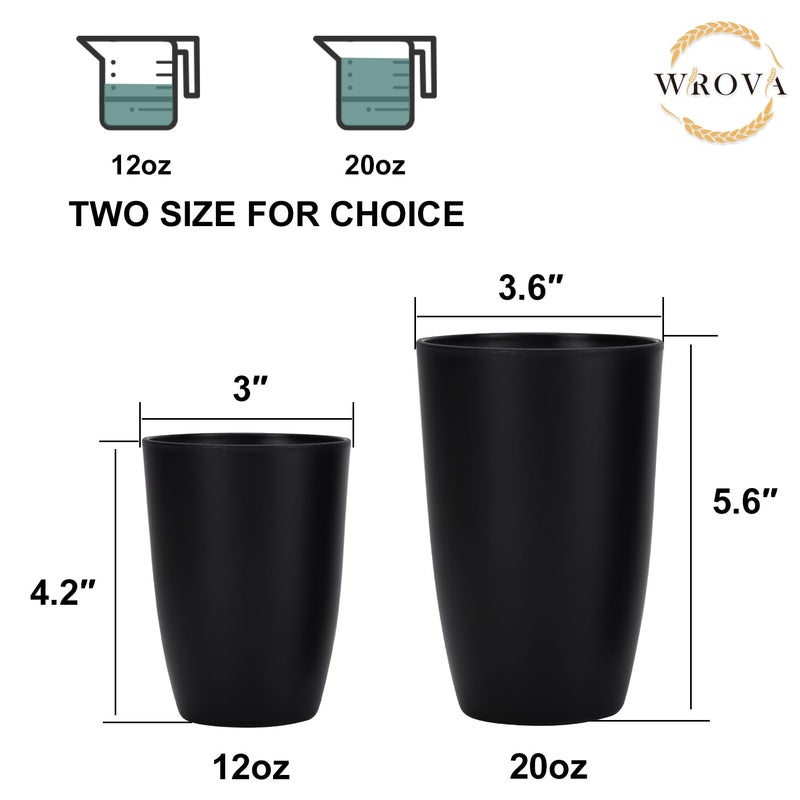 Wrova Wheat Straw Cups 8 PCS Good Alternative to Plastic Reusable Cups 12 oz Unbreakable Drinking Cup Reusable Dishwasher Safe Water Plastic Glasses Pure Black - Image 3