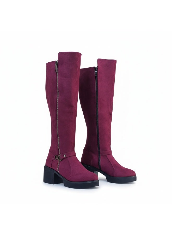 لايف ستيلاش  بوت طويل بكعب متوسط من شمواه أنيق LB-42 - نبيتي - Image 2