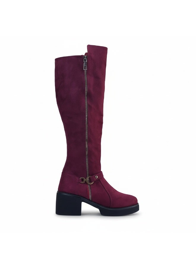 لايف ستيلاش  بوت طويل بكعب متوسط من شمواه أنيق LB-42 - نبيتي - Image 3