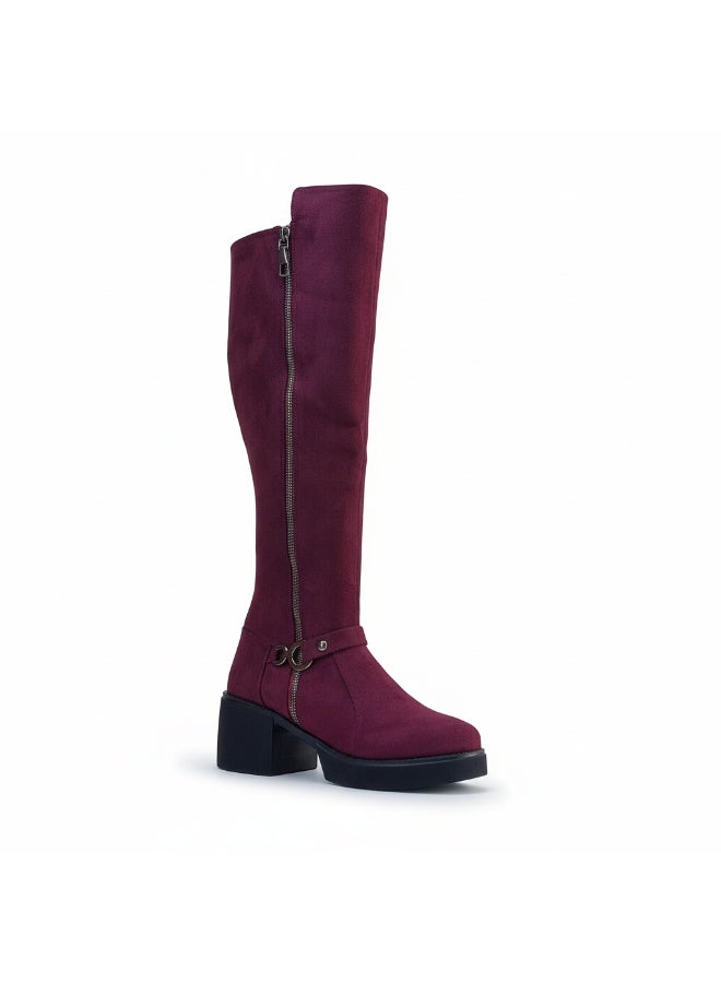 لايف ستيلاش  بوت طويل بكعب متوسط من شمواه أنيق LB-42 - نبيتي - Image 4