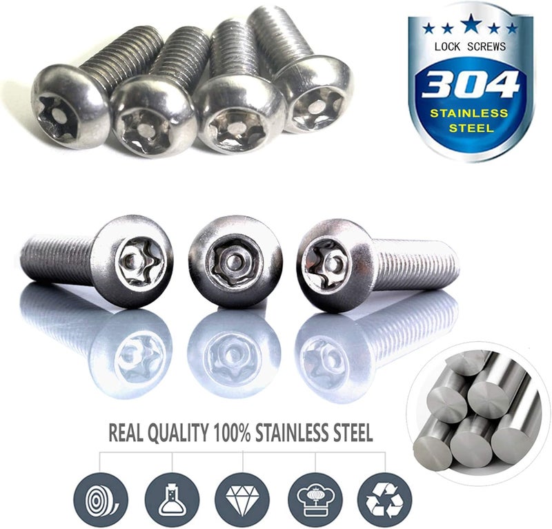 AOOTF Stainless Steel License Plate Screws - Anti Theft License Plate Frame Bolts Tamper Resistant Fasteners | 1/4"(M6) Security Machine Screws | Qty 8 | for Protection License Plates on Cars Trucks - Image 2