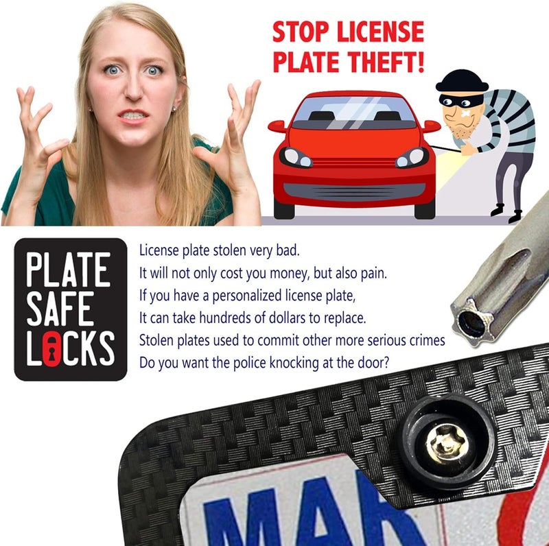 AOOTF Stainless Steel License Plate Screws - Anti Theft License Plate Frame Bolts Tamper Resistant Fasteners | 1/4"(M6) Security Machine Screws | Qty 8 | for Protection License Plates on Cars Trucks - Image 3